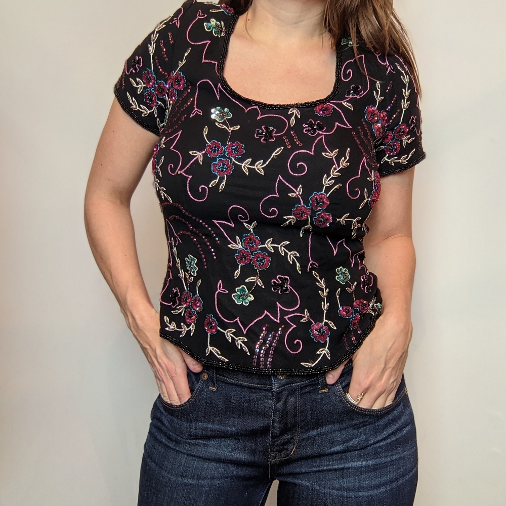 Vintage Beaded Silk Blouse
